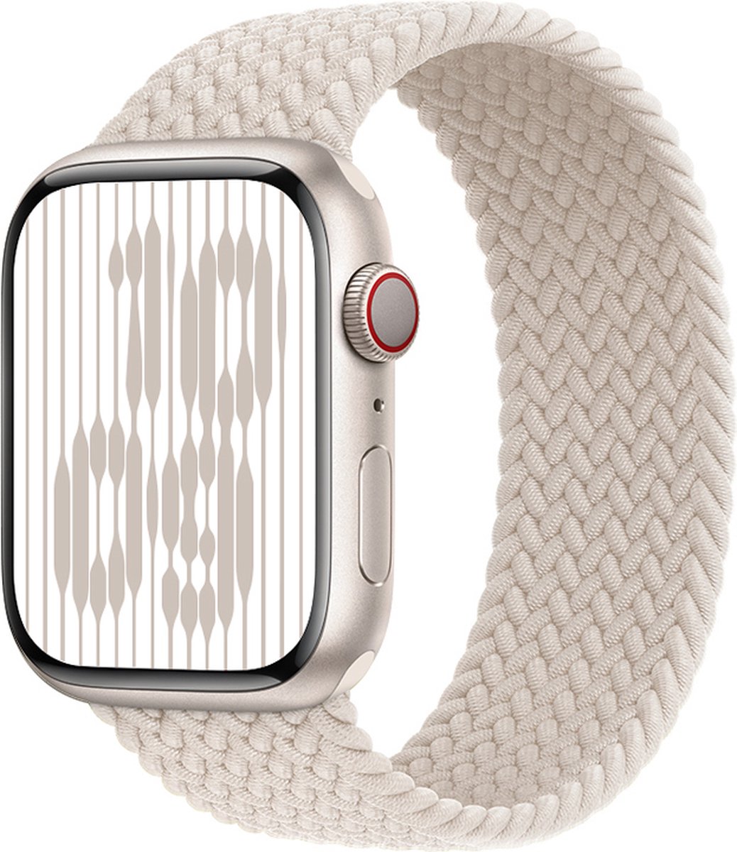 Stravo Gevlochten Nylon Bandje voor Apple Watch – Solo-stijl – Verstelbaar & Elastisch – Starlight – Geschikt voor Apple Watch 49mm (Ultra 1/2/3), 46mm (Series 10/11), 45mm (Series 7/8/9), 44mm (Series 4/5/6, SE 1/2/3) – S/M