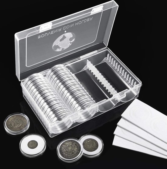 Konesky Muntcassette opbergdoos, 100 stuks plastic muntenhouders