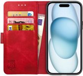 Rosso Element Book Case Wallet Hoesje Geschikt voor Apple iPhone 15 | Portemonnee | 3 Pasjes | Magneetsluiting | Stand Functie | Rood