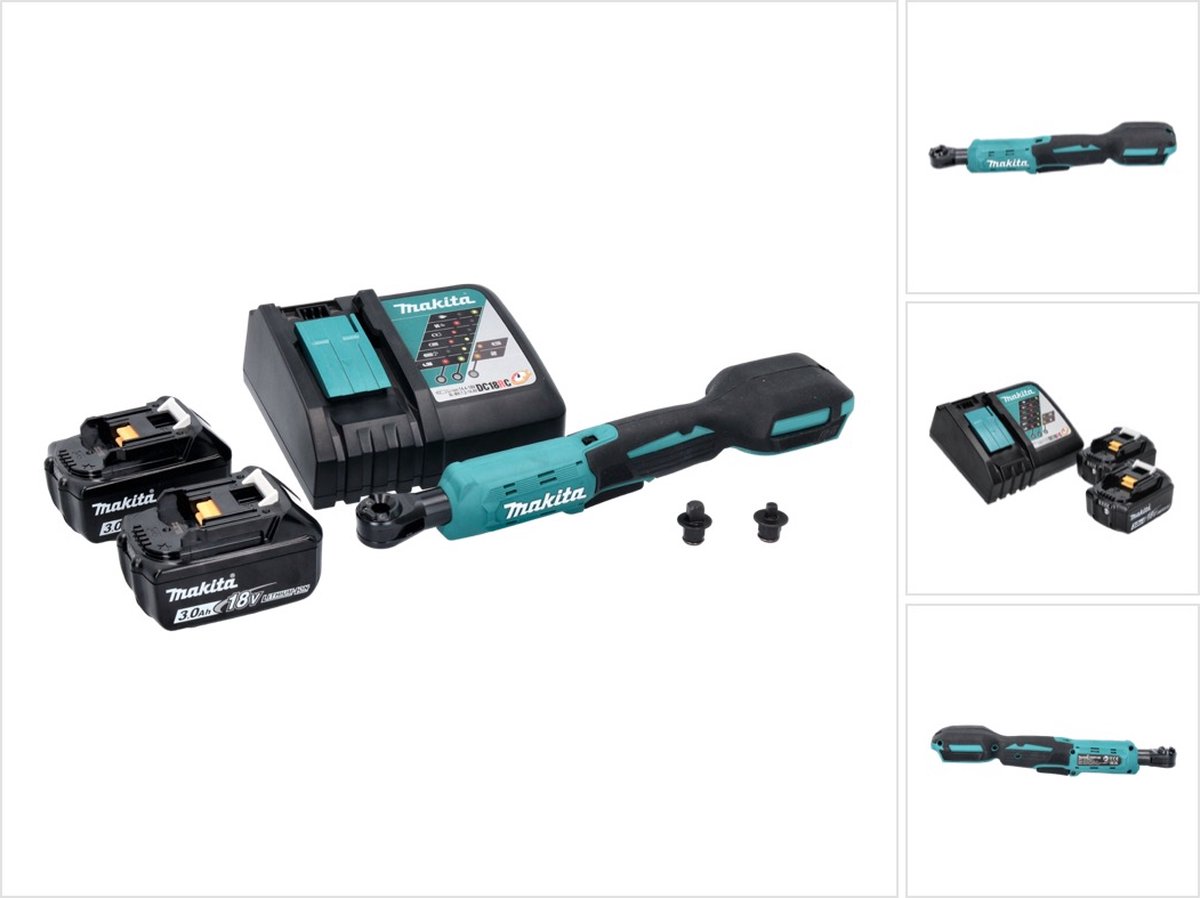 Makita DWR 180 RF accu-ratelsleutel 18 V 47,5 Nm 1/4" 3/8" + 2x accu 3,0 Ah + oplader
