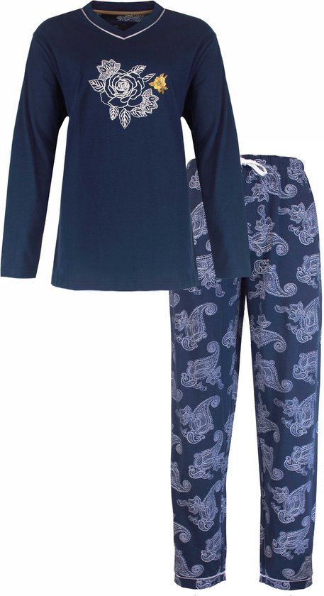 Medaillon Dames Pyjama - 100% Katoen - Blauw - Maat S