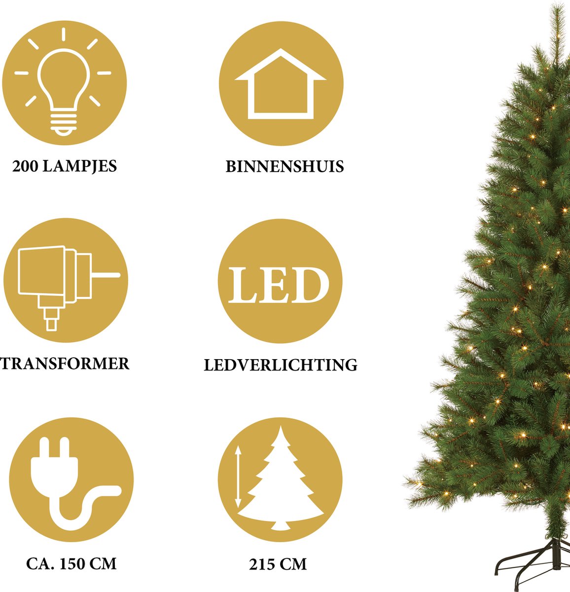 Giftsome Kunstkerstboom met Verlichting 215 cm - Kerstboom Kunststof - Kerstboom met LED - Kerstdecoratie Kerstlicht - Boom met Lichtjes – foto 3