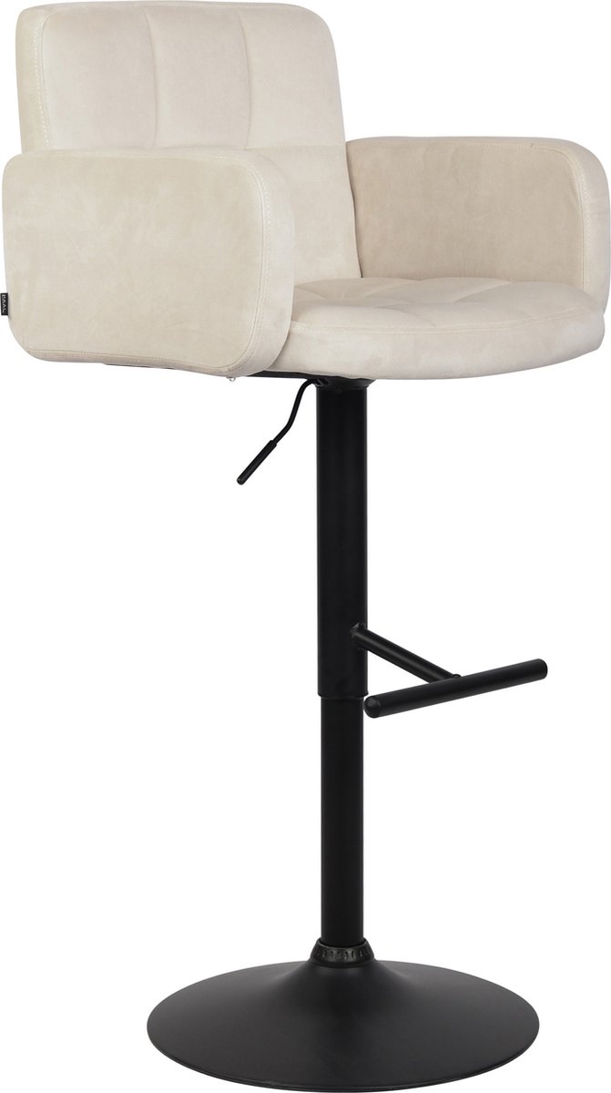 CLP Los Angeles Barkruk - Met armleuning - Met rugleuning - Verstelbaar - Velvet - Fluweel - creme zwart
