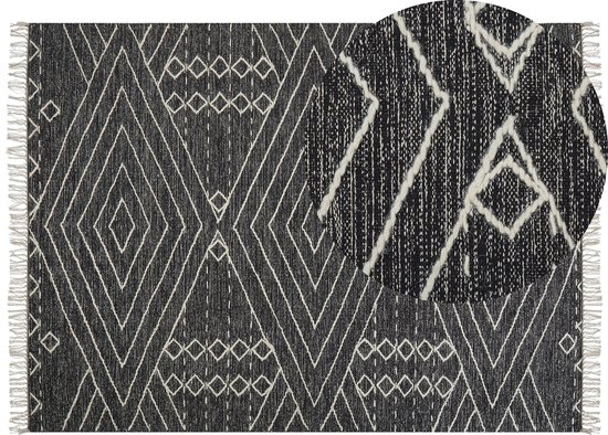 KHENIFRA - Laagpolig vloerkleed - Zwart - 160 x 230 cm - Katoen