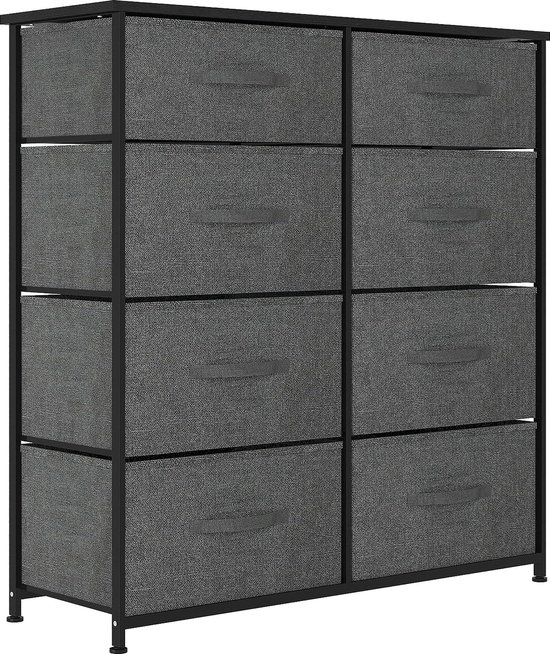 HLONONE Ladekast met laden, Commode met LED, 6 stoffen opbergladen met handgrepen, houten dressoir met open plank, Comodekast voor woonkamer, slaapkamer, industriële stijl, 80 x 30 x 86.5 cm, Wit