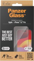 PanzerGlass Screenprotector geschikt voor Apple iPhone 15 Pro Glazen | PanzerGlass Ultra-Wide Fit Screenprotector - Case Friendly + Installatie Frame - Zwart