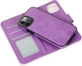 Étui 2-en-1 iPhone 15 Pro avec coque arrière magnétique - Étui de téléphone avec emplacements pour cartes - Dragonne incluse - Étui portefeuille magnétique 2-en-1 iPhone 15 Pro violet
