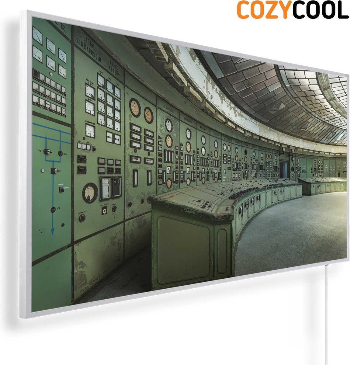 Infraroodpaneel met afbeelding | Verlaten controle kamer | 1200 Watt | Witte lijst | Infrarood verwarmingspaneel | Infrarood paneel | Infrarood verwarming