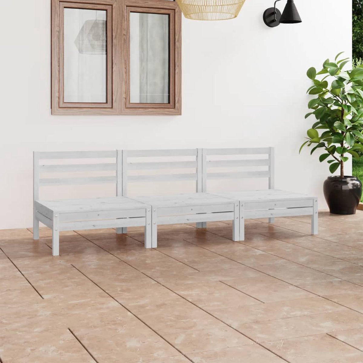 Wit massief grenenhouten loungeset voor buiten - The Living Store.