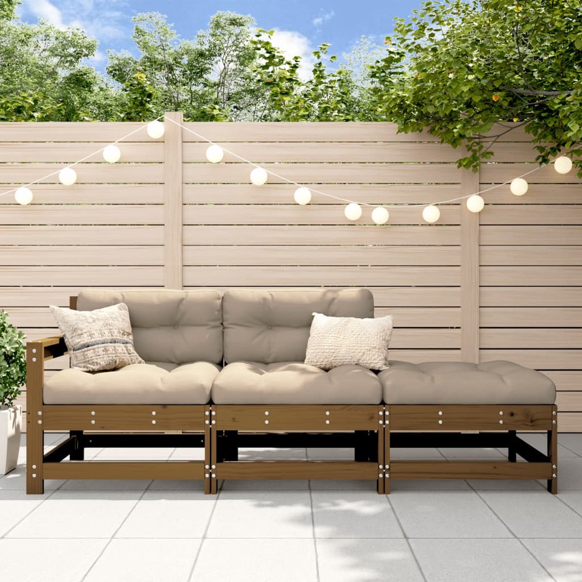 The Living Store 3-delige Loungeset met kussens massief hout honingbruin - Loungeset - Tuinlounge - Lounge Stoel - Teak Hout - Outdoor Furniture