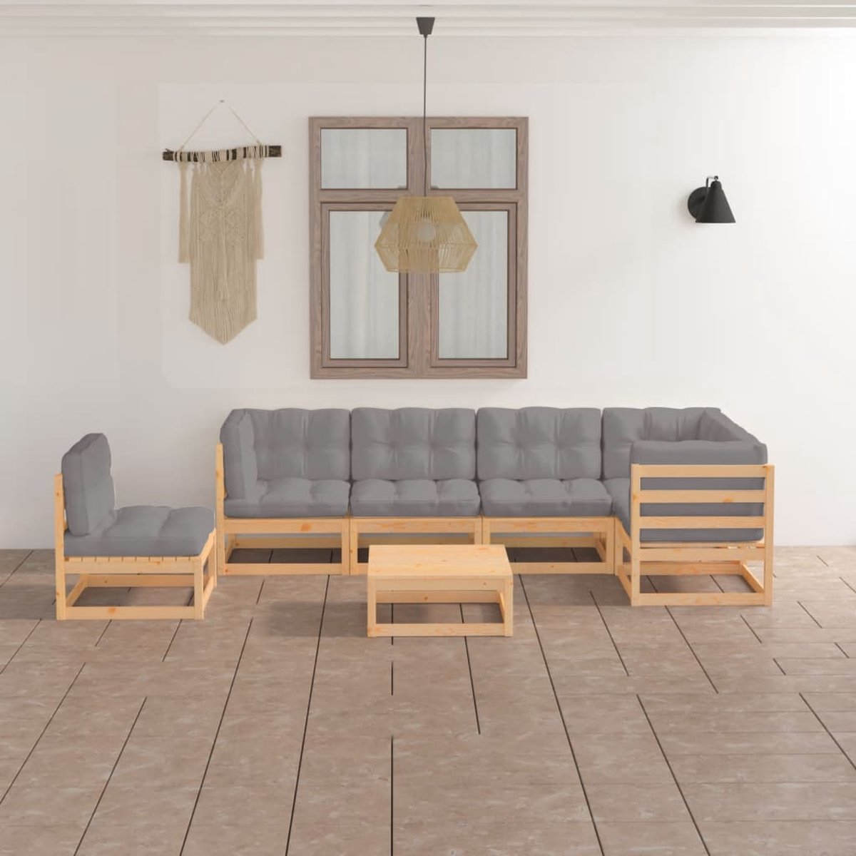 The Living Store 7-delige Loungeset met kussens massief grenenhout - Loungeset - Tuinlounge - Buis Meubel - Houten Lounge - Loungebank