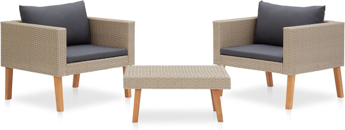 Poly rattan beige loungeset met kussens voor buiten - Tuinmeubilair.