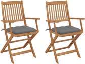 The Living Store Inklapbare stoelen - Massief acaciahout - 54 x 57 x 91 cm - Grijs kussen