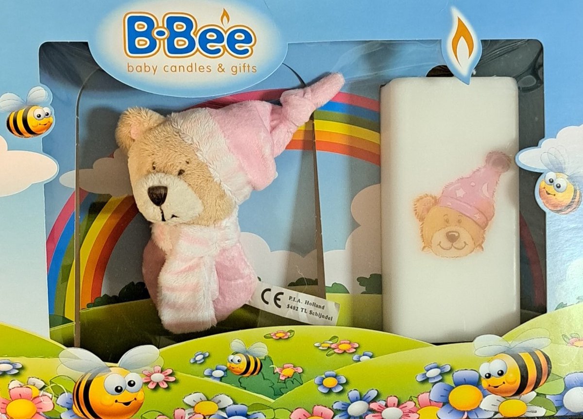 Goedkoopste kaars-met-knuffel-pakket-roze-babyshower-geboorte-cadeau