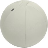 Een lichtgrijze, ronde zitbal met een stoffen hoes en een Leitz-logo. De bal is vanuit een hoek gefotografeerd.