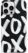 xoxo Wildhearts Can't Talk Now Black - Double Layer - Hoesje geschikt voor iPhone 14 Pro hoesje - Hard case met zwart/witte print - Beschermhoes geschikt voor iPhone 14 Pro case - Shockproof case met xoxo print - Zwart