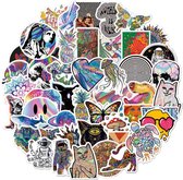 Psychedelische Metallic Stickers - Set 50 stuks - Glimmende stickers met Trippy afbeeldingen (Astronauten, Dieren, Bloemen, Mandala's) voor Skateboard, Muur, Agenda, Helm etc. - Laptopstickers voor Volwassenen
