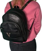Vogue dames Rugzak - Zwart met zilverkleurige accenten - Verstelbare hengsels - praktisch & stijlvol rugzakje! Te gebruiken als schooltas, luiertas, backpack of sporttas. Collectie 2023 in de stijl van Valentino