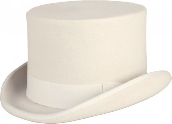 KIMU® Luxe Hoge Hoed Wit - Hoog Model - Maat 61 - 100% Wol - Heren Man - Gebroken Witte Tophat Wolvilt Bruidegom Bruiloft Pimp Festival