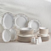 Service de table 56 pièces pour 12 personnes, rond, vaisselle combinée, vaisselle en porcelaine blanche, assiettes creuses avec assiettes plates