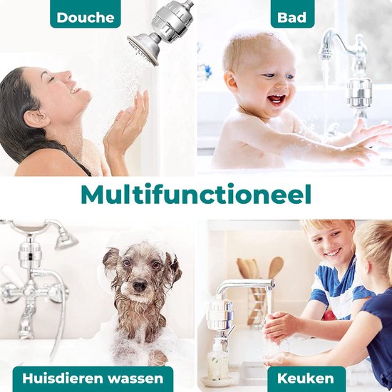 rivaALVA Douchefilter met kalkfilter, bescherming tegen chemicaliën, converteert de hechtingseigenschappen van kalk, minder kalkresten in de douche