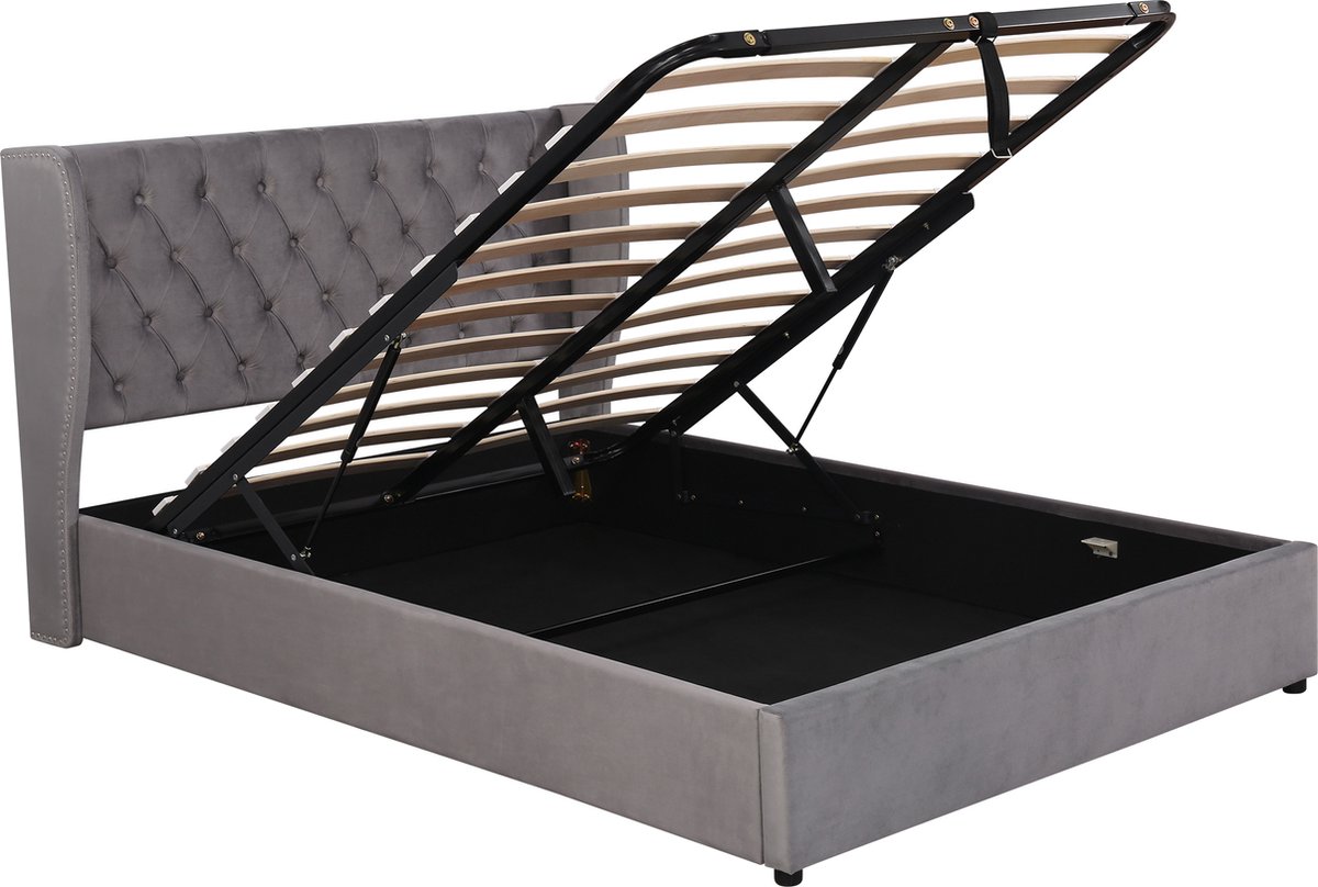 Merax Tweepersoonsbed 140 x 190 cm - Hydraulisch Gestoffeerd Bed met Opbergruimte - Grijs