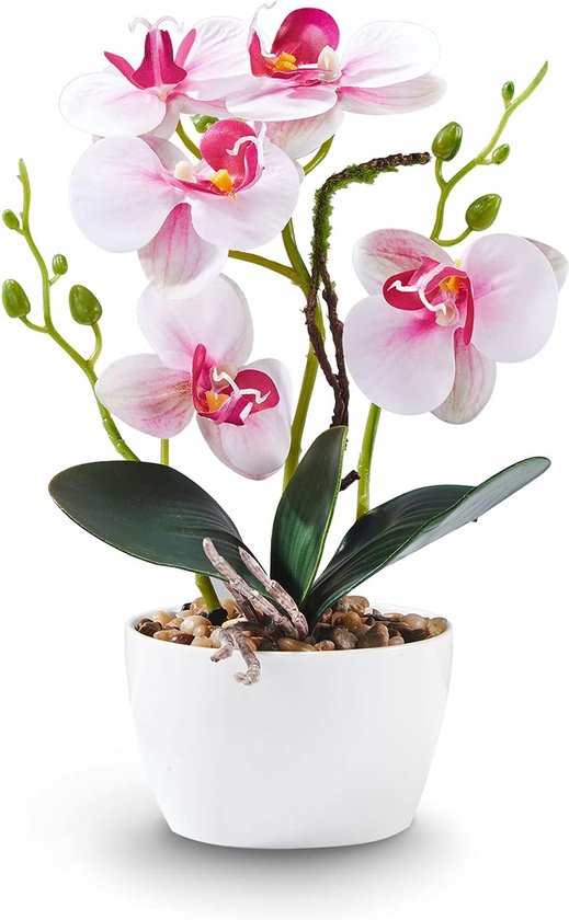 Petite orchidée artificielle Phalaenopsis rose avec pot en céramique blanche,  belle