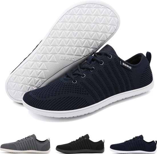 Somic Barefoot Schoenen - Sportschoenen Sneakers - Fitnessschoenen - Hardloopschoenen - Ademend Knit Textiel - Platte Zool - Blauw - Maat 40