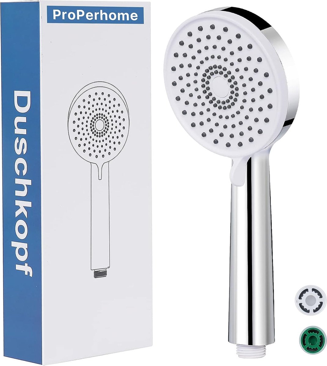 Douchekop met drukverhoging, universele douchekop, waterbesparende