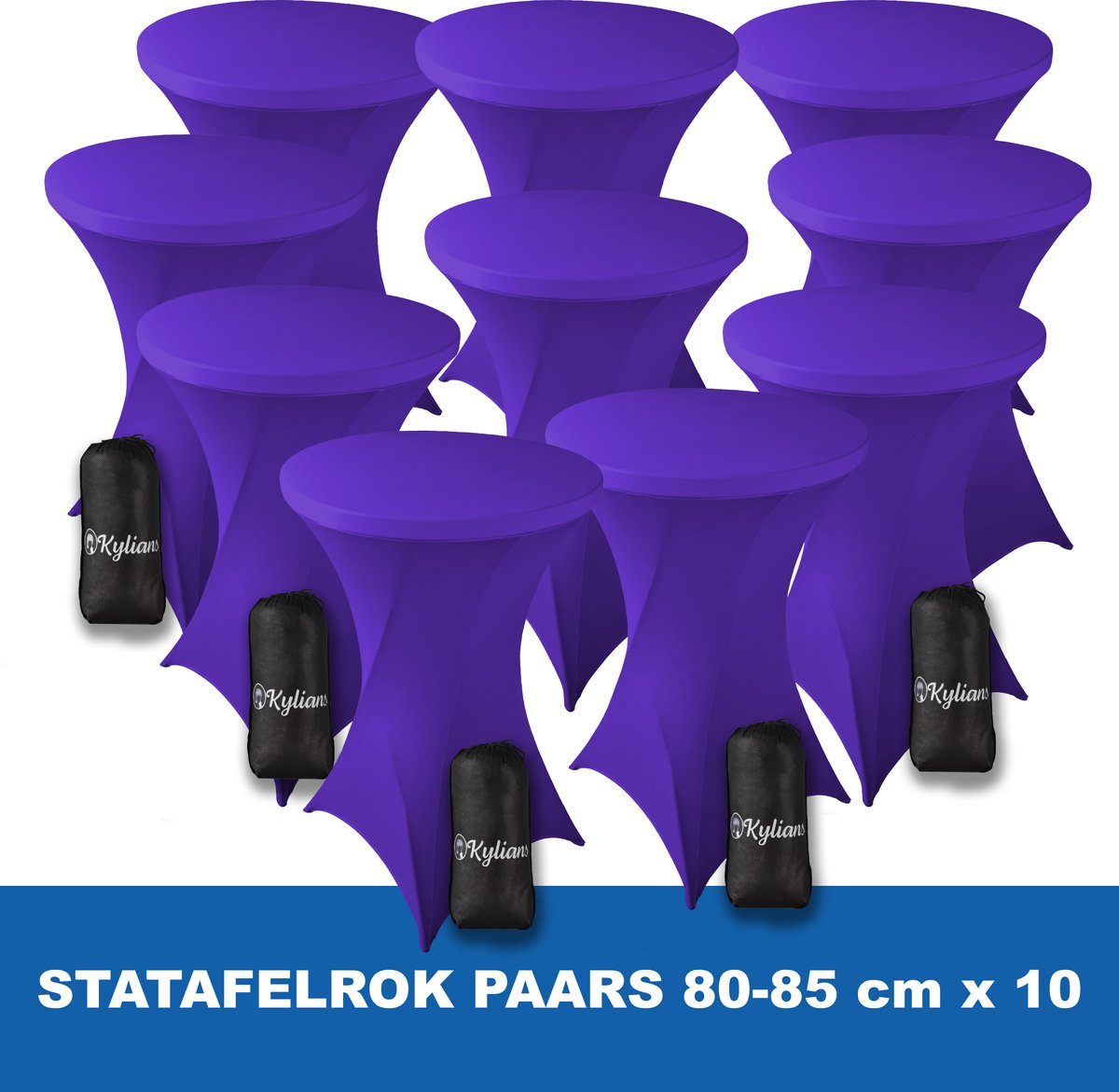 Kylians Statafelrok Paars x 10 – ∅ 80-85 x 110 cm Statafelhoes met Draagtas Luxe Extra Dikke Stretch Sta Tafelrok voor Statafel – Kras- en Kreukvrije Hoes