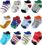 12 paar antislip katoenen sokken met grip voor baby peuter jongens meisjes