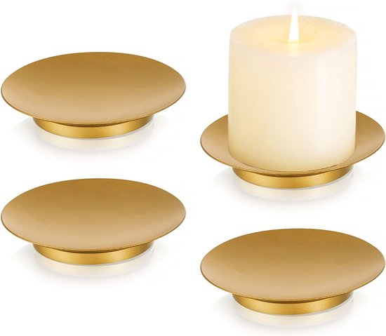 Kandelaar stompkaarsen gouden kandelaar - set van 4 metalen kaarsenonderzetters plaat kaarsen bord bruiloft Kerstmis advent decoratie