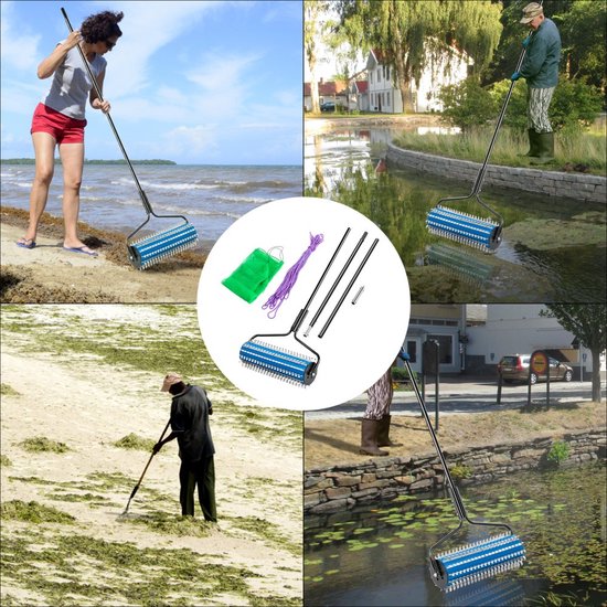 Onkruidhark Aluminium Rolhark 365x60x15 cm Hark Dode Bladeren Bladhark Groot Hoofd Tuinhark Afneembare Paal voor Onkruid Wieden Harken Algen Dode Bladeren Vijvers Meren Zwembaden Waterplaatsen van DeWit — afbeelding 2