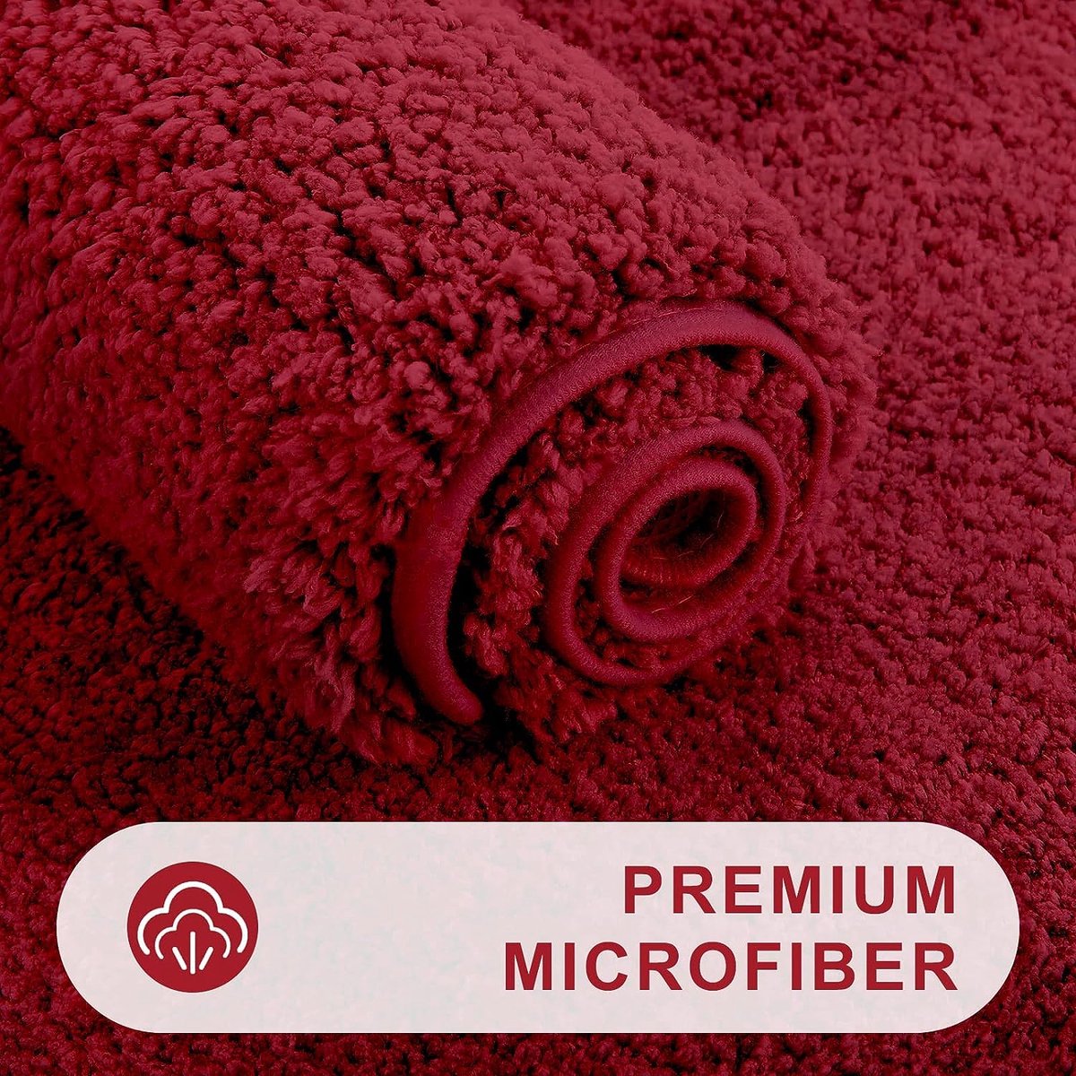 Tapis De Bain antidérapant,Tapis de Douche Moelleux en Microfibre,Absorbant  l'eau, Lavable en Machine,50*80cm,Rouge Bordeaux