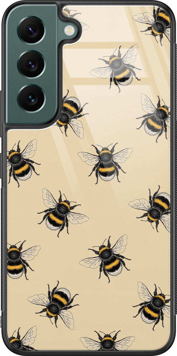 Leuke Telefoonhoesjes - Hoesje geschikt voor Samsung Galaxy S22 - Bijen print - Hard case - Luipaardprint - Grijs
