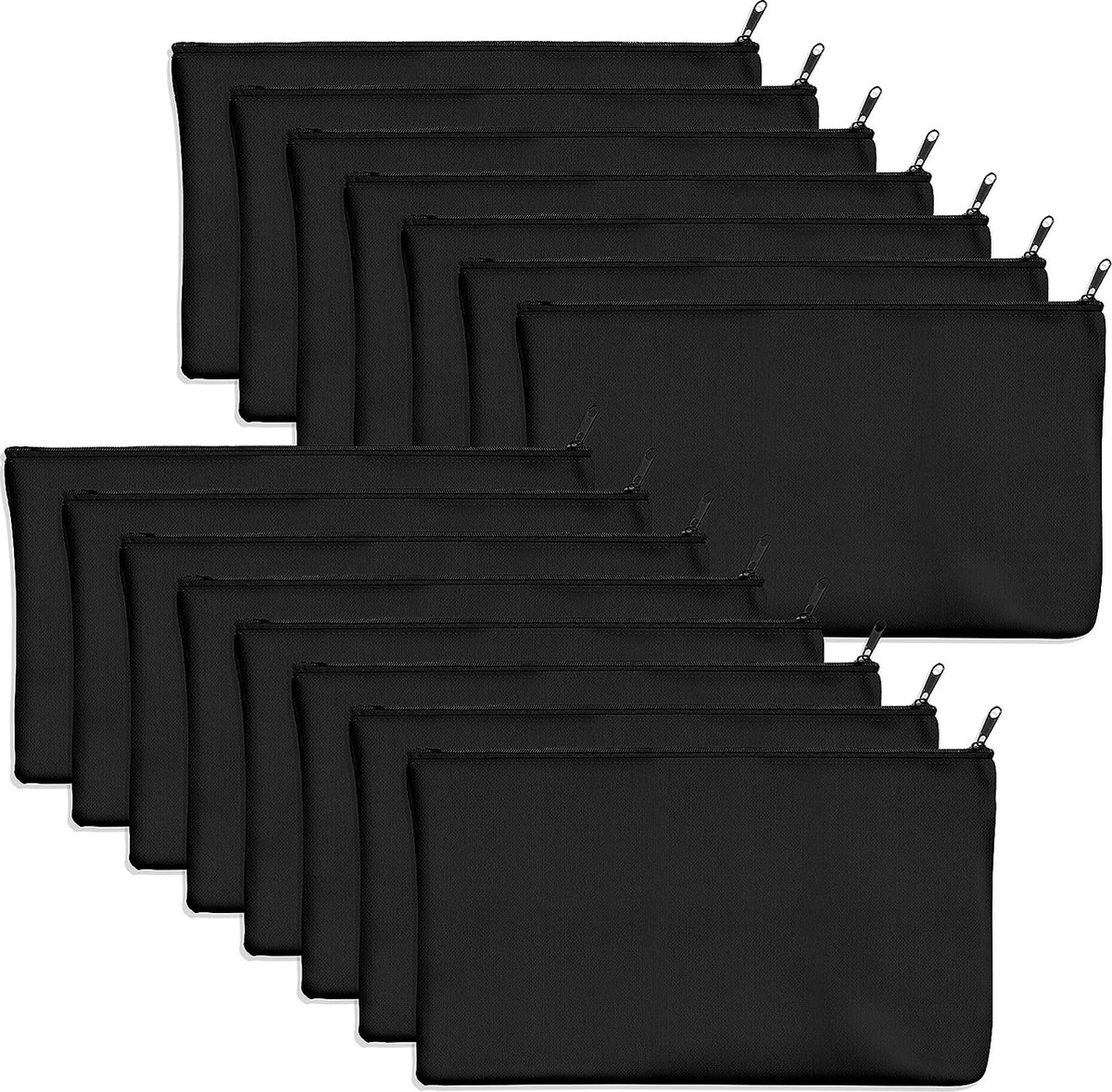 Pak van 15 lege katoenen/canvas ritszakjes, etuis of zakjes voor make-up, cosmetica of toiletartikelen (donkerzwart, 21 x 12 cm)