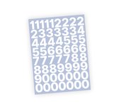 Cijfer stickers / Plaknummers - Stickervel Set - Wit - 3cm hoog - Geschikt voor binnen en buiten - Standaard lettertype - Glans