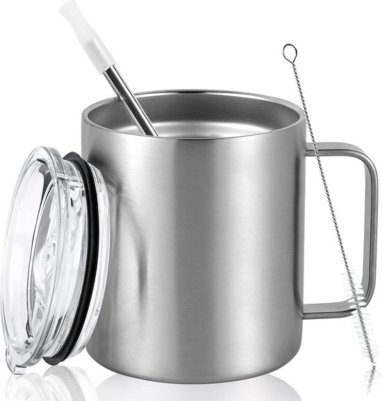 RVS koffiebeker met siliconen deksel | 350 ml bedrukken