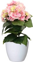 Hortensia kunstplant met bloemen lichtroze - in pot wit - 40 cm hoog