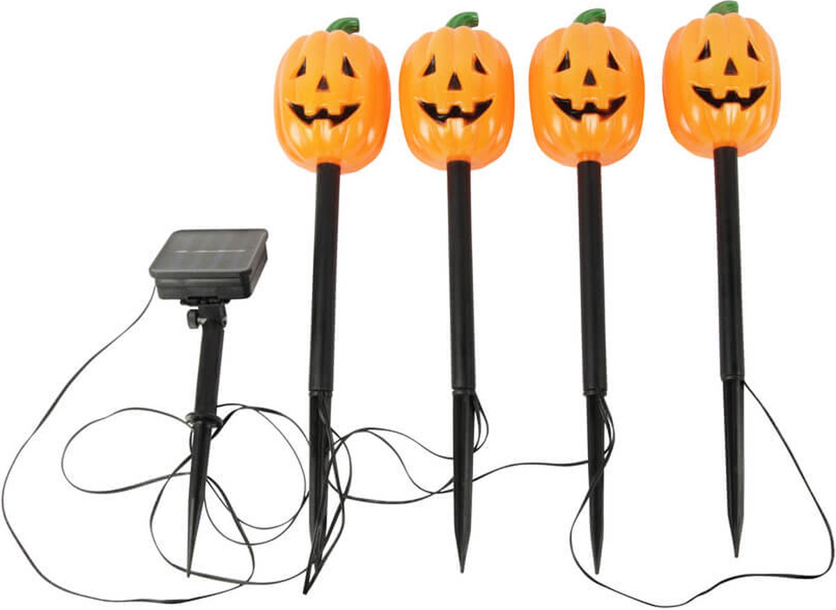 Solar Halloween priklampjes set Dynia - 4 lampjes aan 1 snoer - Pompoen Halloweenverlichting - Tuinverlichting op zonne-energie