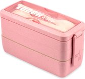 LunchBox voor volwassenen, 3 layer, stackable broodtrommel met vakken, 1000 ml, Japans, lekvrij, bento box, magnetronbestendig, rose