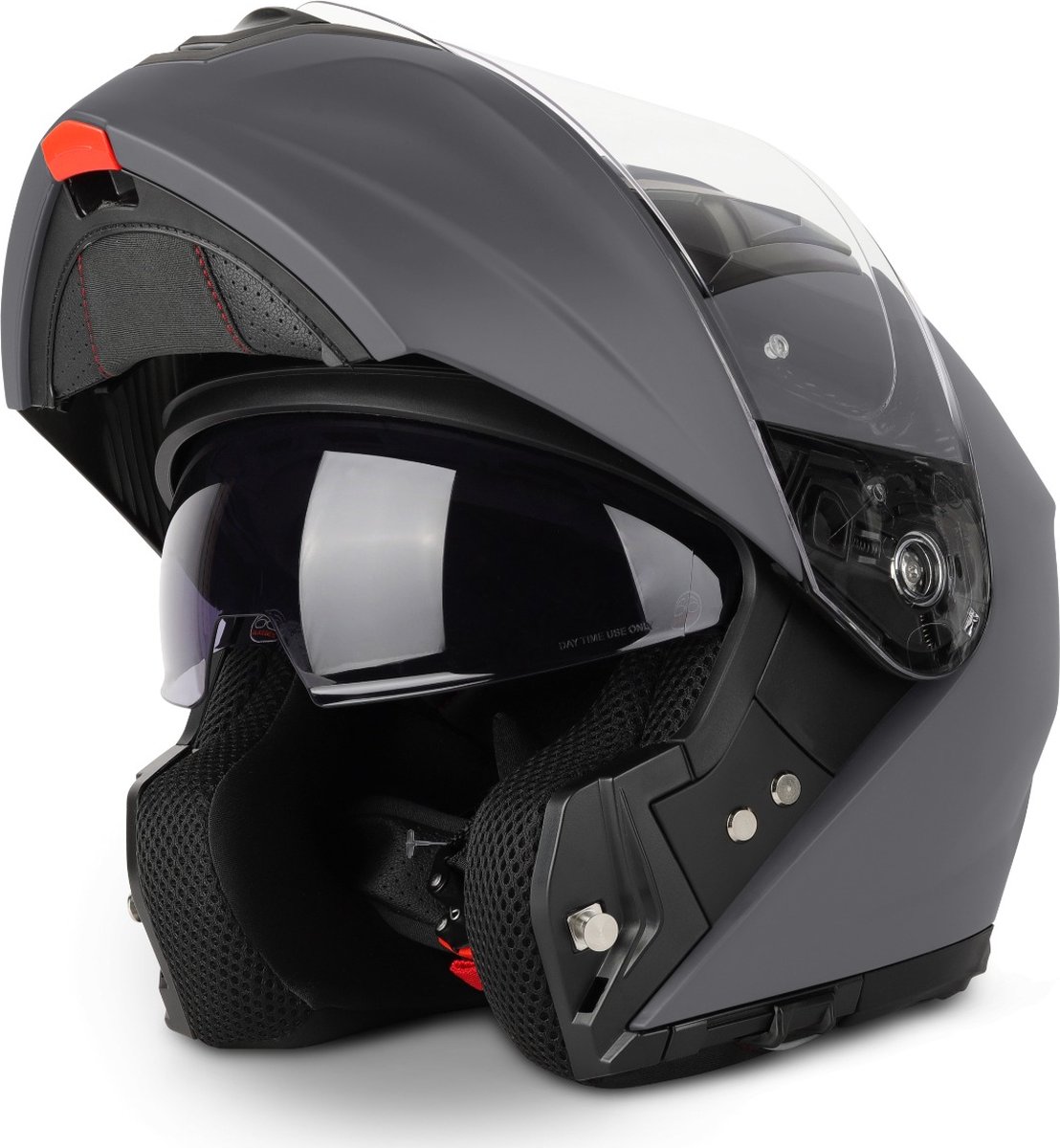VINZ Valetta Systeemhelm met Zonnevizier | Helm voor Motor Scooter Brommer | Motorhelm Opklapbaar | Pinlock voorbereid vizier - Titanium