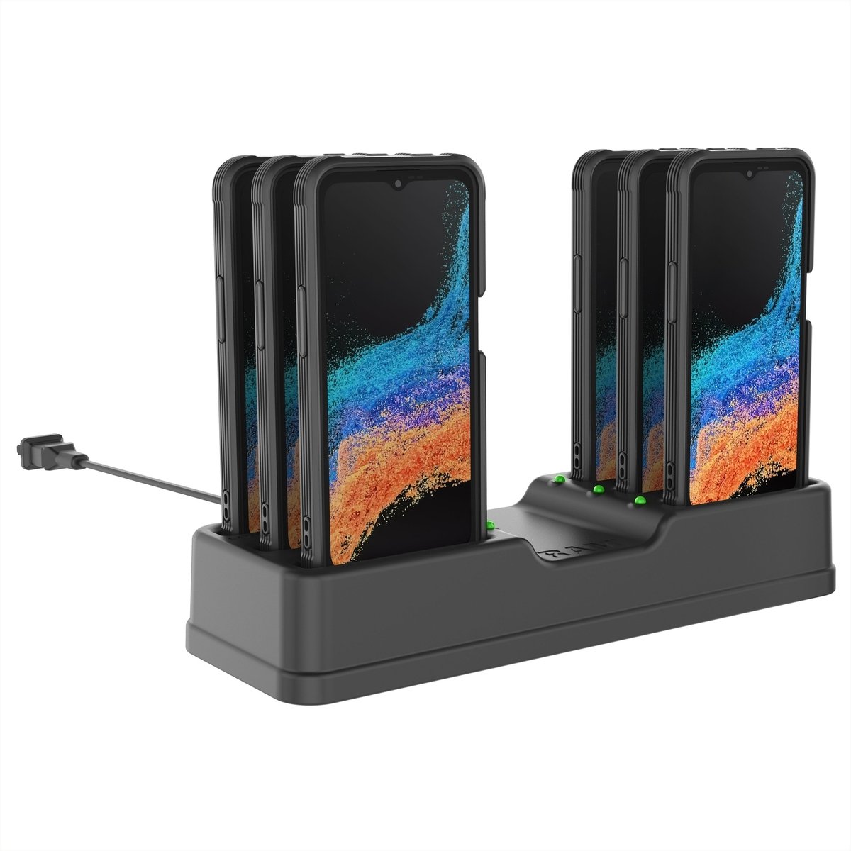RAM 6-Port Charging Dock Geschikt voor Samsung XCover6 Pro met case - Zwart