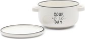 Riviera Maison SoepKom, met deksel, Kom met tekst - My Favourite Soup Bowl & Plate - Wit - Porselein