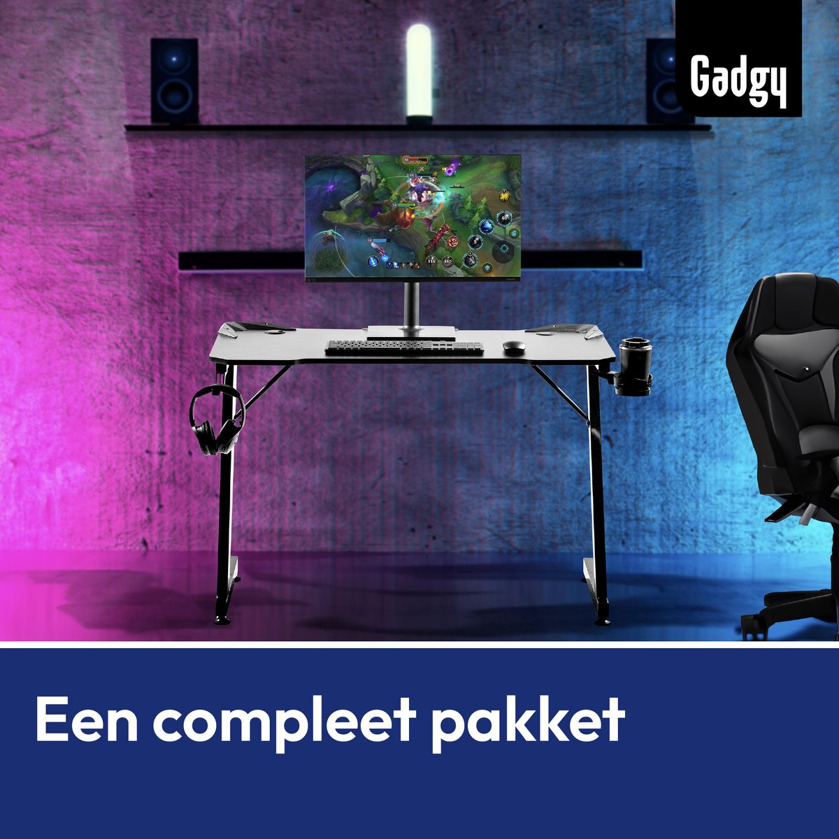 Gadgy Game Bureau Carbon - Gaming Bureau 110 CM Breed - Gaming Desk met Carbon Details