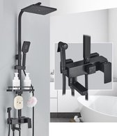 Système de douche complet Dripio - Ensemble de douche en ABS - 4 fonctions - Douche de tête et douchette à main - Douche à effet de pluie carrée - Douche à effet de pluie réglable - Zwart mat