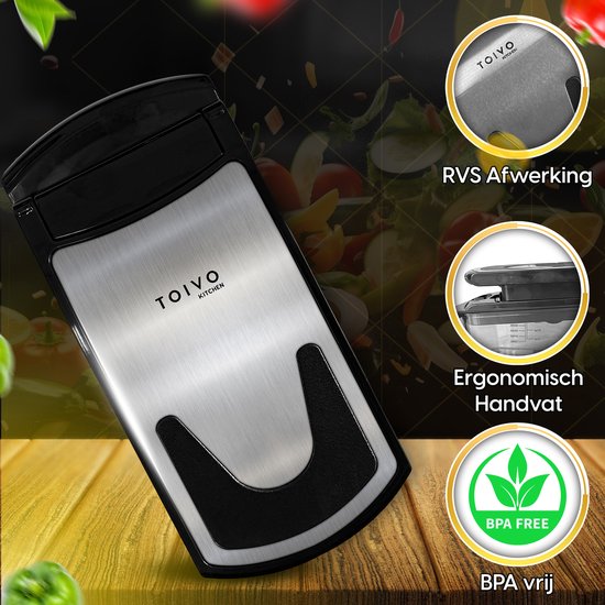Toivo Kitchen Groentesnijder - RVS & BPA-Vrij - Multifunctioneel - Zwart - 11 in 1 Keuken mandoline - Handmatig - keuken accessoires - Keukensnijder - Uiensnijder - Spiraalsnijder - Frietsnijder
