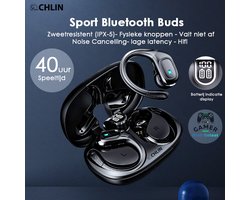 CL CHLIN® Arita Zwarte Draadloze Sport oordopje met fysiek knopjes en noice canceling - Draadloze oortje Bluetooth - Sport oordopjes - bluetooth oordopjes - draadloze oordopjes - oortjes draadloos - draadloze oortjes bluetooth - earbuds