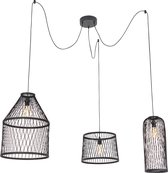 QAZQA calamus - Lampe suspendue pour table à manger d'extérieur rurale au-dessus de la table à manger | dans salle à manger - 3 lumières - Ø 145 cm - Zwart - Éclairage extérieur