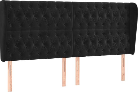 vidaXL Tête de lit avec bords 203x23x118/128 cm Velours Noir - Tête de lit - Têtes de lit - Tête de lit - Tête de lit en bois